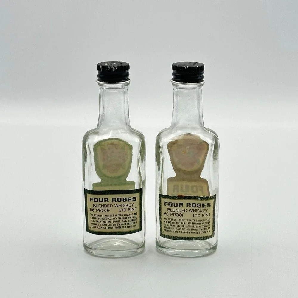 Vintage Four Roses‎ Paper Label Bottle salt and pepper shakers
